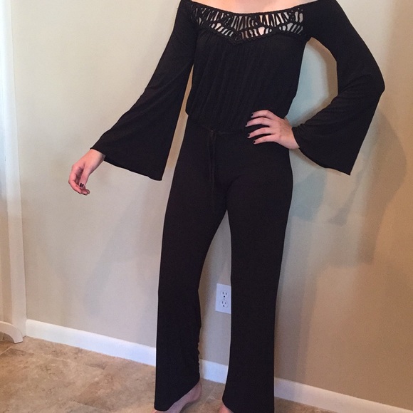 Sky Pants - SKY Black Jersey Knit Off Shoulder Jumpsuit NWT